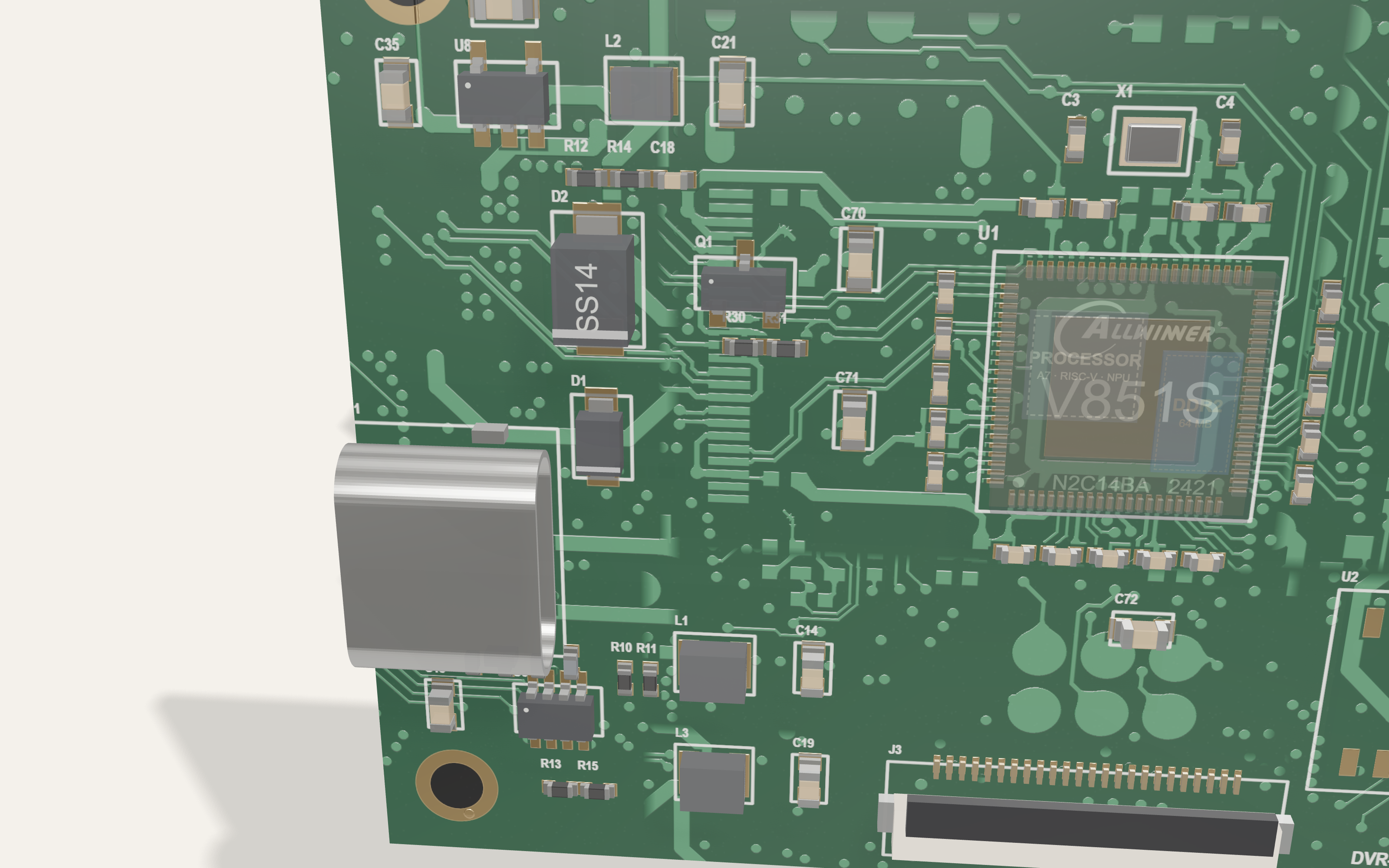 Close-up of the power parts on the main board.